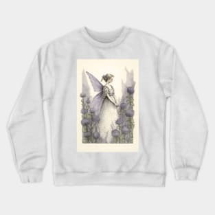 Fairy in a Purple Flower Garden Victorian Vintage Style Watercolor Crewneck Sweatshirt